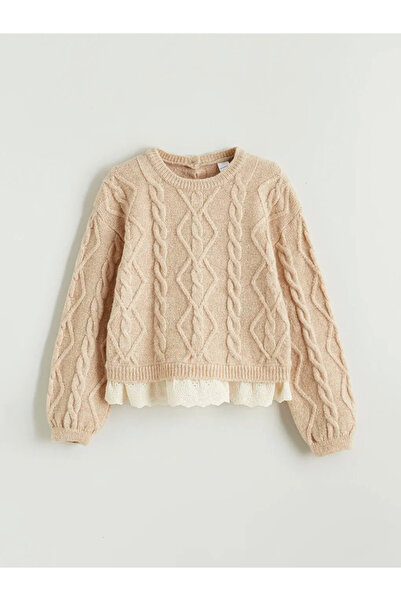 LC Waikiki Lcw Kids Beige Crew Neck Girls' Sweater