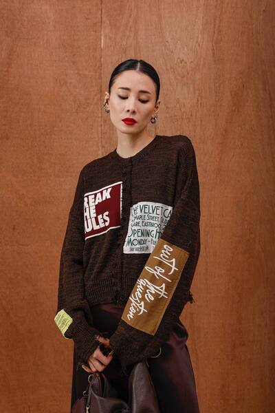 MADAMMERY Slogan Detailed Jacquard Short Women's Knitwear Sweater Twmuadil