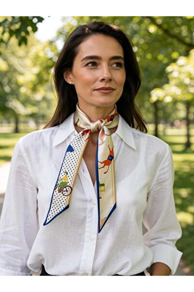 Veille Women's Retro Character Figured Polka Dot Patterned Scarf – Elegant and Fun Style