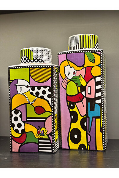 Nun Studio مجموعة مزهريات سيراميك زخرفية بنمط فن البوب الحديث (قطعتان)