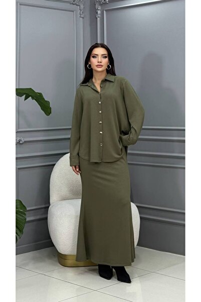 Cannes Nora Stretch Fabric Shirt Collar Double Skirt Set