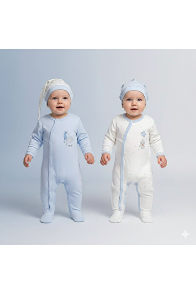 AHSEN ALYA BEBE MODA Minisse AyYıldız ve Fil Baskılı 2’li Tulum %100 Pamuk Ma...