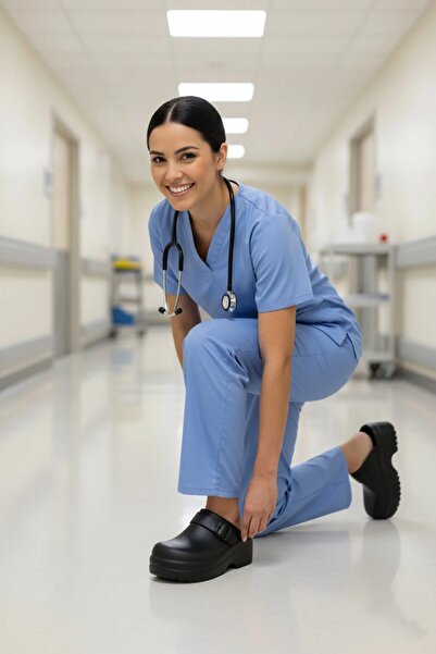 Akınal Bella Eva Sole Wedge Heel Men Women Non-Porous Hospital Doctor Nurse Cook Medical Sabo Slippers Black