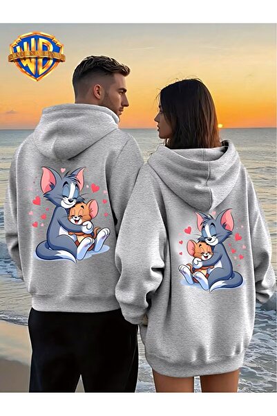 oneagılyazı Tom and Jerry Themed Printed Casual Fashion K Hooded Sweatshirt for Couples,