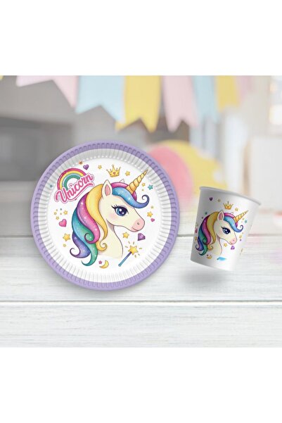 MFM Unicorn Themed Plate and Cup Set for 8 People