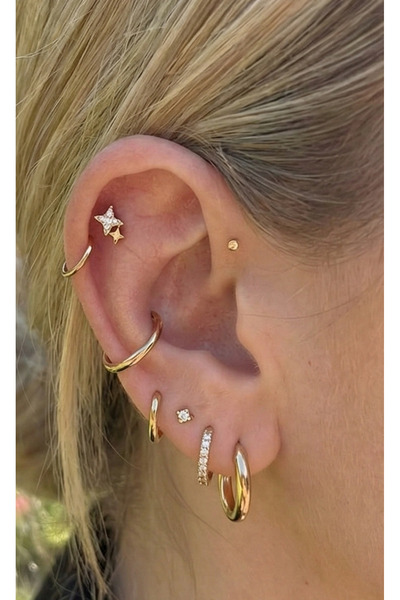 Aktemur Silver 925 Ayar Gümüş Zirkon Taşlı Kutup Yıldızı Tragus Helix Piercing