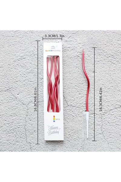hediyeofisi 6 LI KIVRIMLI KIRMIZI MUM 16CM Pasta Mumu Spiral Kıvrık Mum