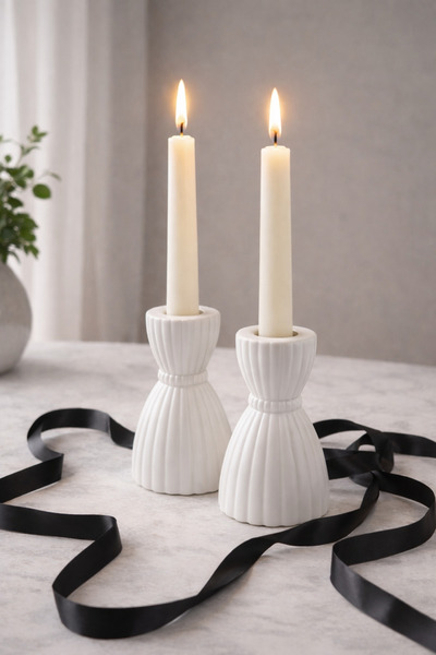 Sisay Home Beyaz Modern Şamdan Seti (2’li) i