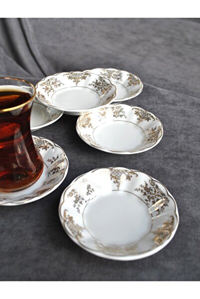 Qualitev 6 Pieces Porcelain Tea Saucer Gold Gilded Tea Saucer - Myra