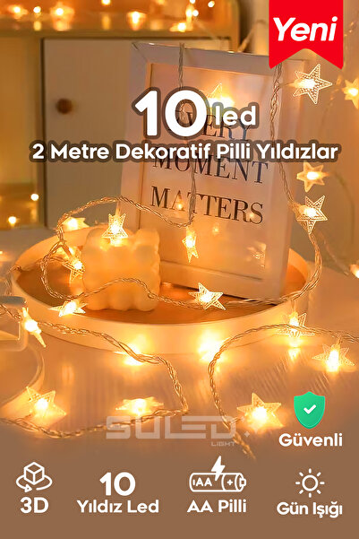 SULED 2 Metre Pilli 10 Yıldız Kristal Led Işık Dekor Süsleme Işığı İç ve Dış ...