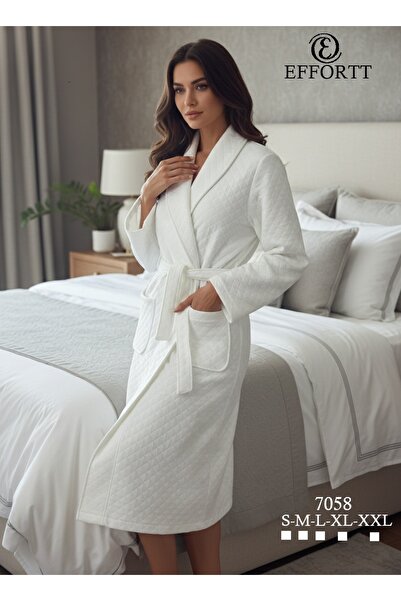 EM&FA TEKSTİL Cotton Thick Single Ecru Dressing Gown