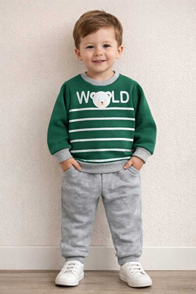 krm kerem bebe Thick Fleece Inside Striped Teddy Bear B Printed Baby Boy-Chil...