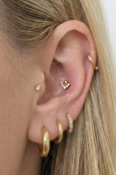 Aktemur Silver 925 Ayar Gümüş Zirkon Taşlı Yaprak Tragus Helix Piercing
