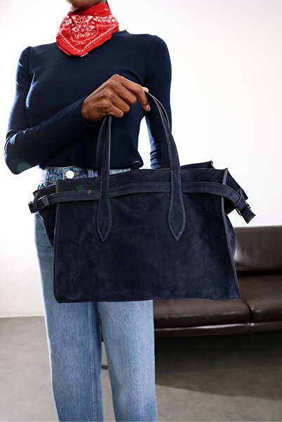5in1Canpolat Navy Blue London Suede Leather Bag 7976