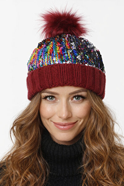 laviyonsa Double-Layer Knitted Beanie with Sequins and Sequins