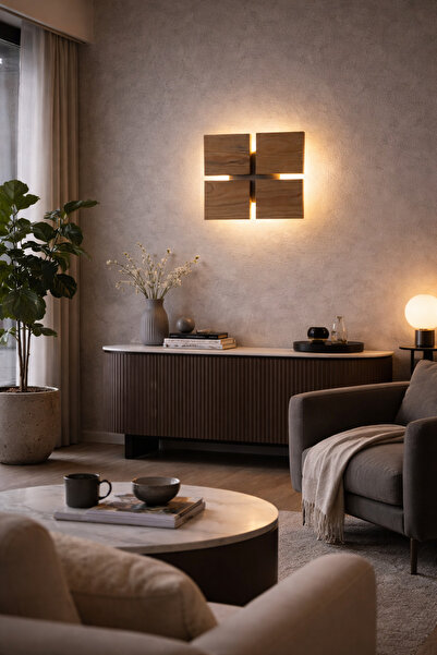 Viesteknoloji MODER TASARIM PİLLİ AHŞAP DUVAR APLİK GÜN IŞIĞI LED HAM AHŞAP G...