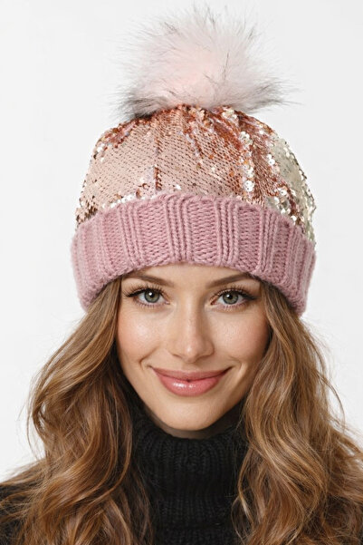 laviyonsa Double-Layer Knitted Beanie with Sequins and Sequins
