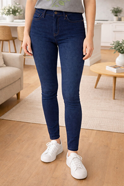 DELDNM Lina Women's Navy Blue Trend High Waist Stretch Fabric Skinny Leg Jeans