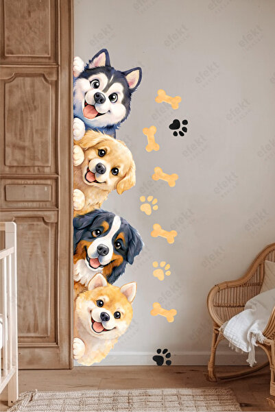 efekt reklam Sevimli Köpek Dostlar Sağ Yön – Çocuk Odası Duvar Sticker Seti