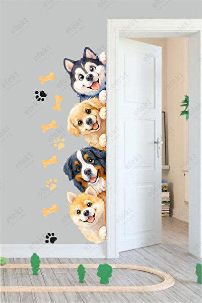 efekt reklam Cute Dog Friends Left Direction – Children's Room Wall Sticker Set