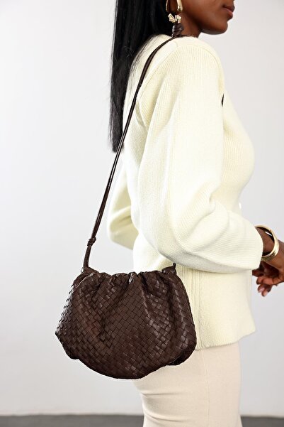 5in1Canpolat Brown Venice Knitted Leather Bag 7975