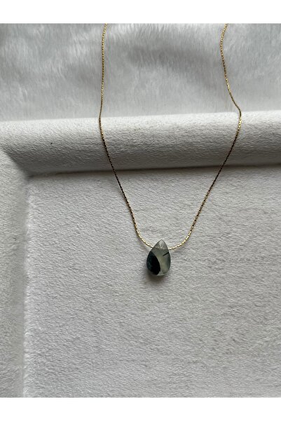 Pel Design Drop Prehnite Stone Steel Necklace Handmade