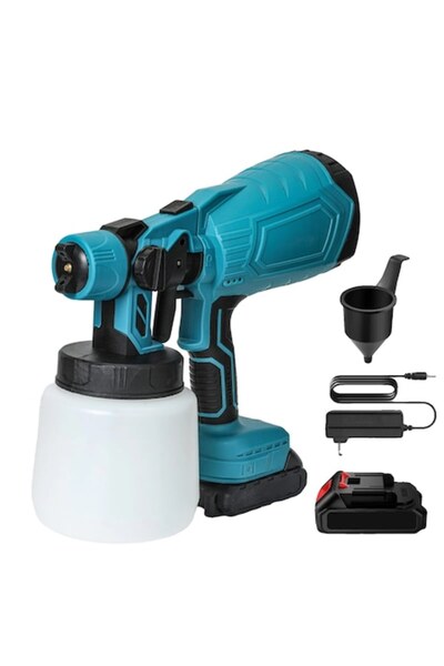 STOREONLINE Cordless paint gun 21V 2 batteries adjustable jet portable tank