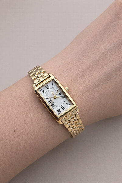 FIORA AKSESUAR ساعة نسائية بتصميم مستطيل أنيق وهيكل فولاذي وسوار فولاذي 20 ملم