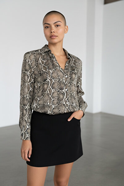 SEMİZ GİYİM Yılan Desenli Viskon Saten Gömlek