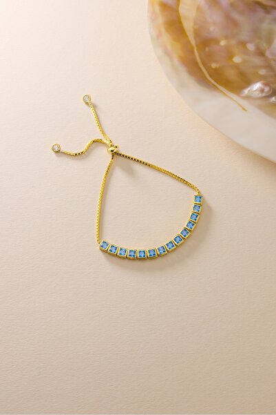 Nereze 925 Ayar Gümüş Gold Kaplama Ayarlanabilir Asansörlü Sıralı Kare Aquama...