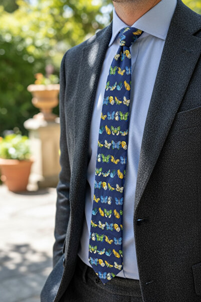 CROATE 100% Silk Italian Tie – 10 cm Classic Wide Cut, Navy Blue Special Pattern