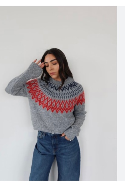 CADDELAMODA Women's Patterned Oversized Sweater