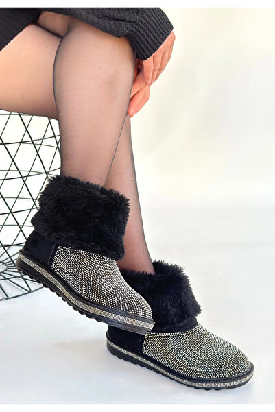 MarDyHome Linka Black Suede Silver Beaded Boots