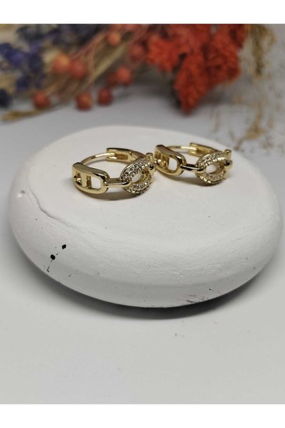 Tuel Gold Detailed Zircon Stone Steel Earrings