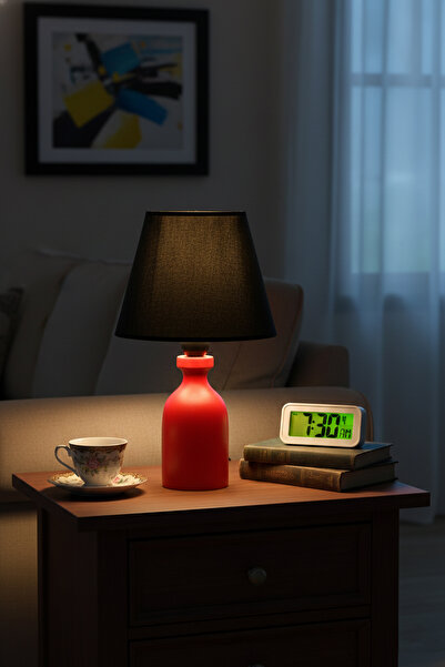 Lambazade Elzade Model Red Wooden Body Black Head Lampshade