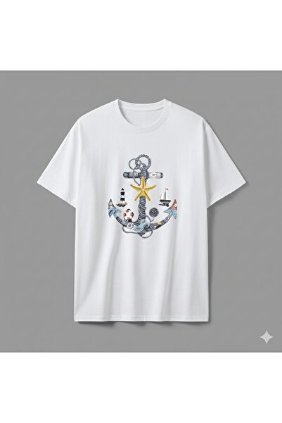 CLASSY.MODA Унісекс-футболка оверсайз з принтом морського якоря та зірки