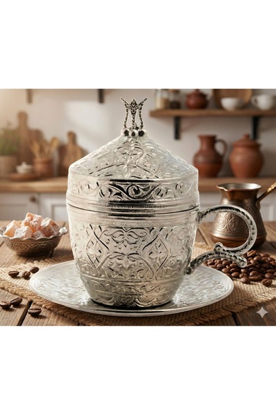 AcarHediyelik Türk Kahvesi Fincanı, Metal Detaylı Porselen Kahve Fincanı 1 Adet