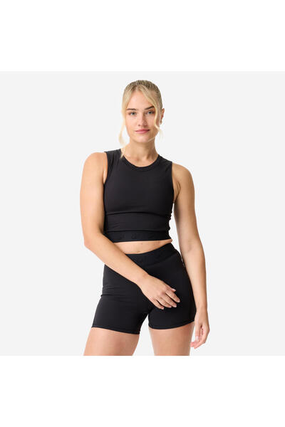 Decathlon Domyos Kadın Crop Top Spor Tişörtü - Siyah
