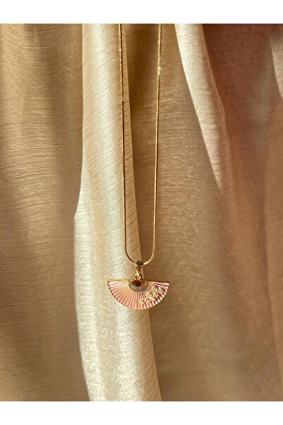 D&Z ACCESSORİES قلادة مروحة ذهبية عتيقة - قلادة مروحة وردية - قلادة فولاذية ب...