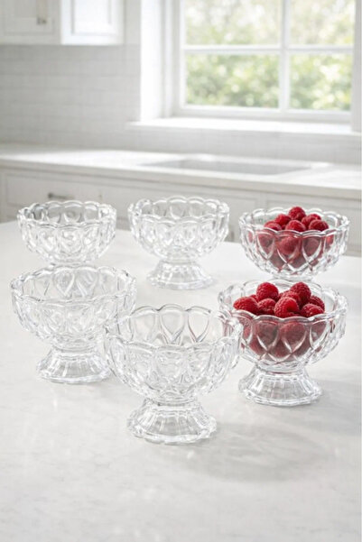 Urbanza طقم أكواب حلويات زجاجية أنيقة مكون من 6 قطع بتصميم بقاعدة