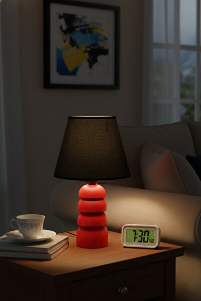 Lambazade Verzade Model Red Wooden Body Black Head Lampshade