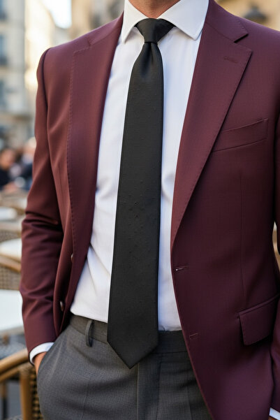 CROATE 100% Silk Italian Tie – 8 cm Classic Wide Cut, Black with Black Dots