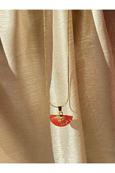 D&Z ACCESSORİES قلادة مروحة ذهبية عتيقة - قلادة مروحة من الفولاذ الأحمر - سلس...