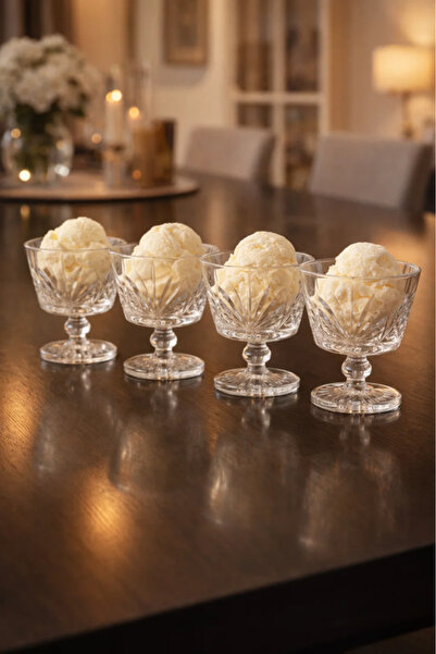 Urbanza 4-Piece Crystal Dessert Cup Set with Stem – Elegant Cut Glass Design