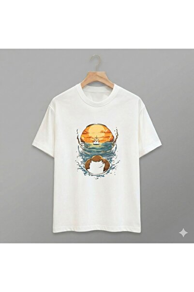 CLASSY.MODA تي شيرت مطبوع للجنسين من شركة قصة فضفاضة يتميز بمناظر غروب الشمس