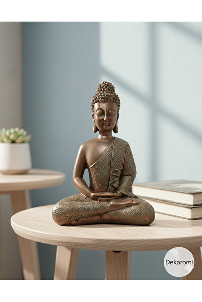 Dekoromi Büyük Boy Buda Heykeli 35x27cm (Bronz Görünümlü Lüks Biblo)