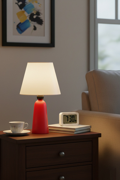 Lambazade Zümzade Model Red Wooden Body White Head Lampshade