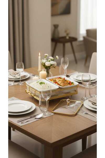 Generic Buffet warmer, rectangular double serving dish, 12cm, with a unique and elegant design.