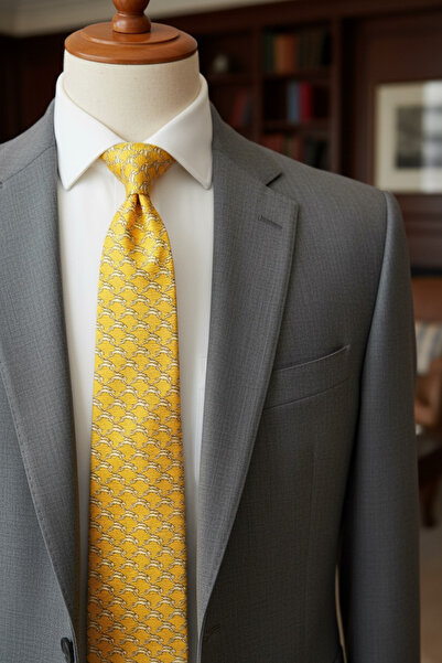 CROATE 100% Silk Italian Tie – 10 cm Classic Wide Cut, Pastel Mustard Special...