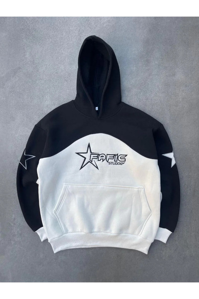 BLACK MODBLACK Segmented Embroidered Hooded Sweatshirt - Black